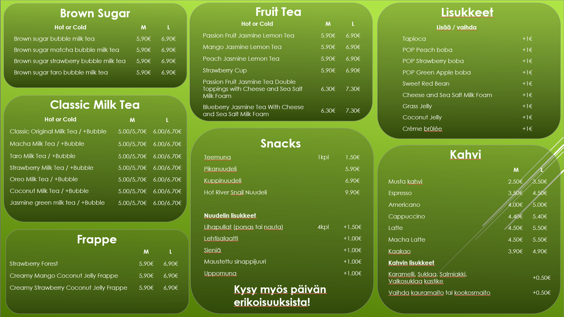 Avajaiset lähestyy Menu FI
